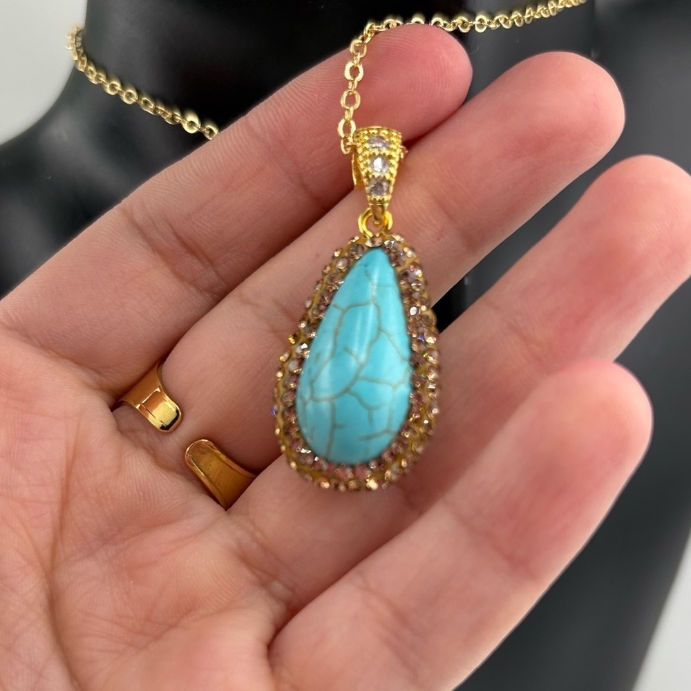 Turquoise Teardrop Jewelry Set β Necklace, Earrings & Ring - Picture 8 of 15